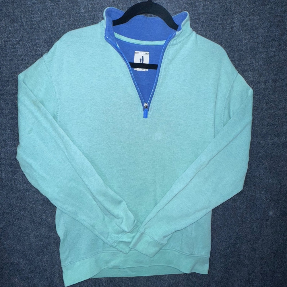 Johnnie-O Mens West Coast Prep Quarter Zip Pullover Sweatshirt Mint Blue Medium
